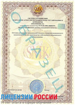 Образец сертификата соответствия (приложение) Вышний Волочек Сертификат ISO 13485